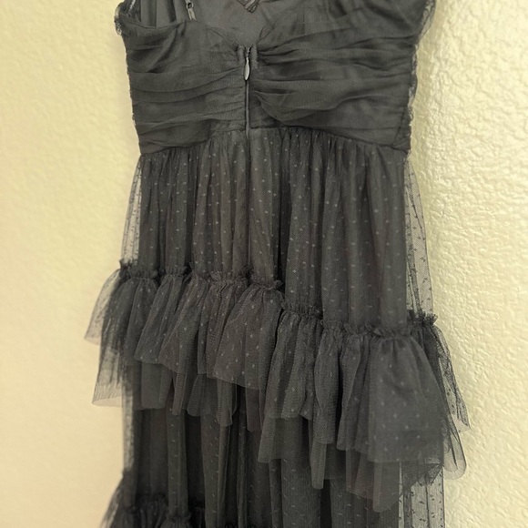 NWT Pure Radiance Black Mesh Swiss Dot Backless Tiered Maxi Dress - Picture 7 of 10